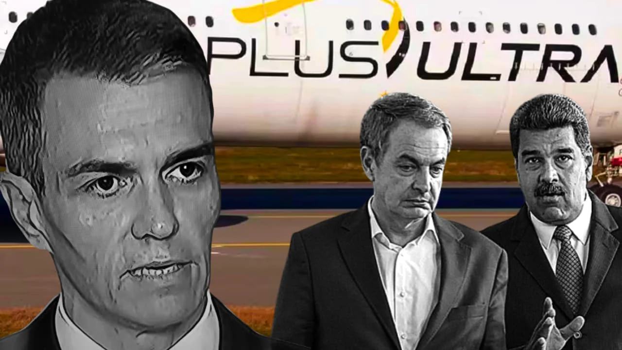 Montaje-con-imagen-de-Sanchez-Zapatero-Maduro-y-avion-de-Plus-Ultra
