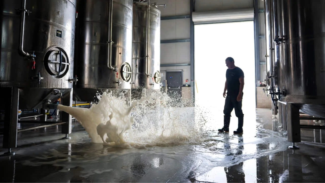 Imagen-de-IA-de-un-ganadero-obligado-a-tirar-su-produccion-de-leche